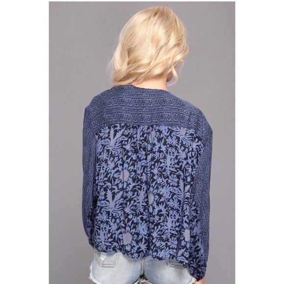 Free people blue mixed print paisley balloon sleeve open cardigan small - Picture 5 of 13